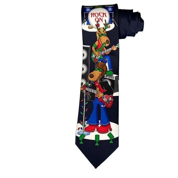 Hallmark Yuletide Greetings Other - Hallmark Yuletide Greetings Rock On Reindeer Mens Holiday Tie Navy Blue